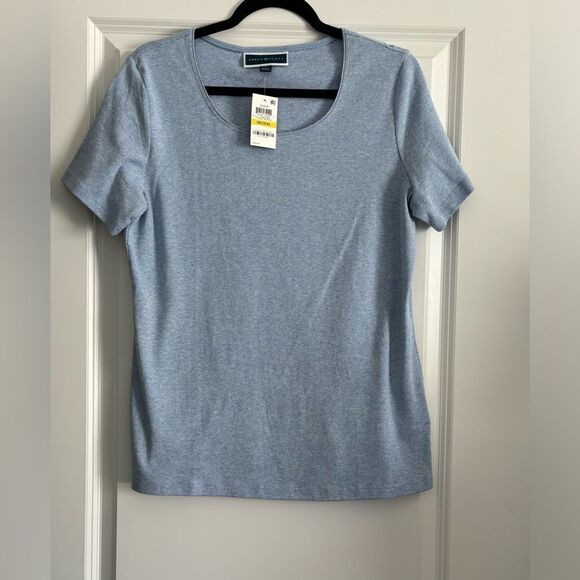 Karen Scott Blue Scoop Neck Tee - Picture 2 of 4